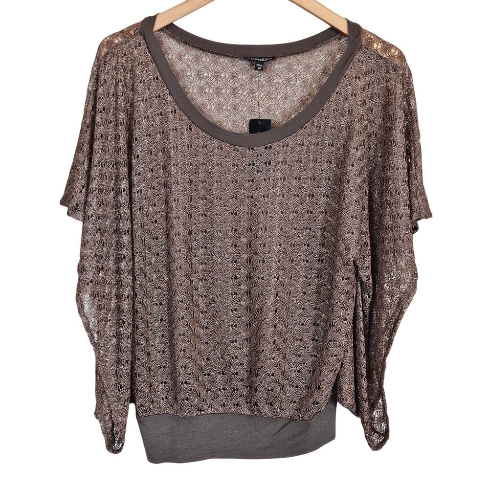 Express Metallic Crochet Top Blouse Short Sleeves Women's Size X-Small Casual‎